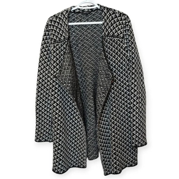 RW&Co Black & White Wool Blend Open Front Cardigan Sweater Woman's Large - Picture 1 of 9